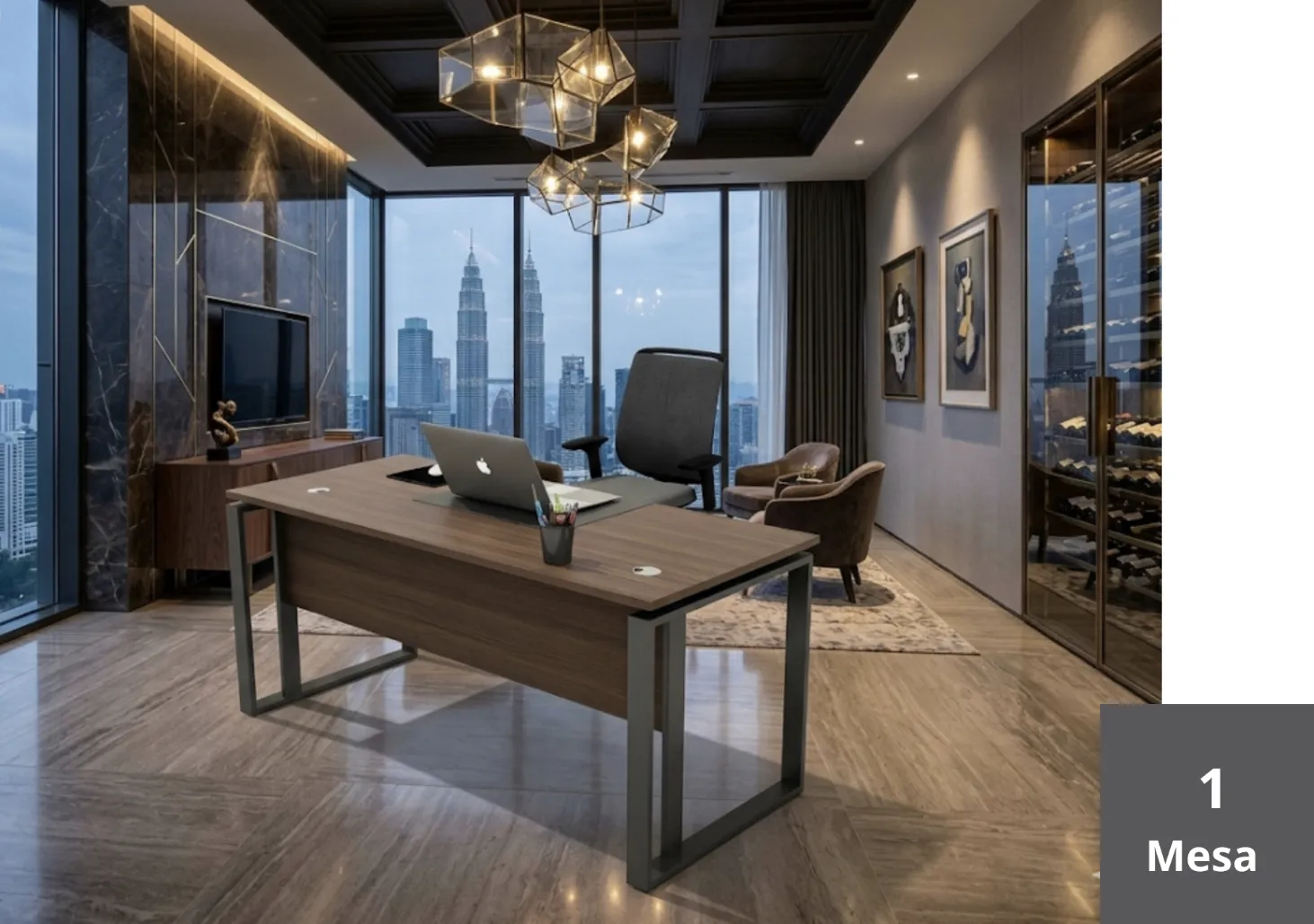 Mesa com Estrutura Metálica e Cadeira Estofada